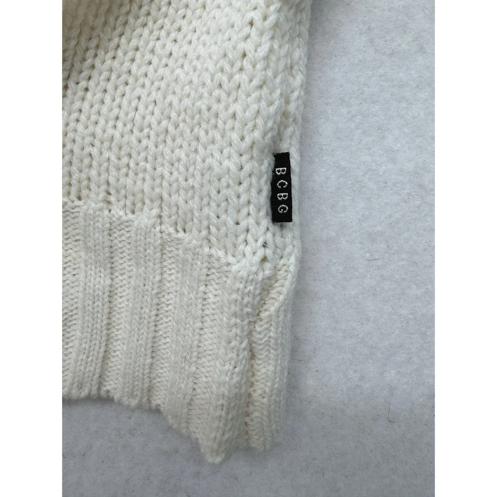 BCBGMAXAZRIA Cream Wool Blend Button Front Cardigan Sweater L